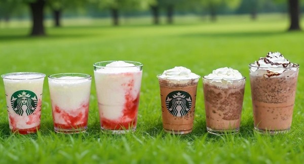 음료별로 왼쪽 첫번째(일회용컵)와 두번째(다회용컵)은 패밀리 음료 사이즈, 왼쪽 세번째는 톨 사이즈(다회용컵). 사진=스타벅스코리아