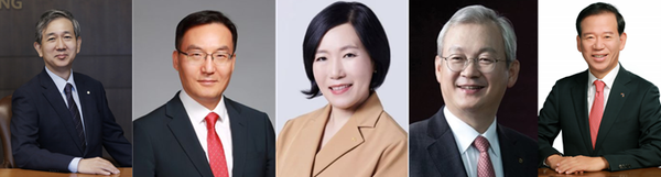 왼쪽부터 사진설명 황성엽 신영증권 대표, 이현승 전 KB자산운용 대표, 박정림 전 KB증권 대표, 정영채 메리츠증권 고문, 서유석 금융투자협회장. 각사 제공.