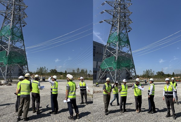 OPGW 현장 작업 모습과 안전 사항에 대해 논의하고 안전강화를 지시하는 박상형 한전KDN 사장. 사진=한전KDN