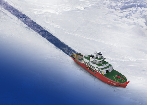 한화오션이 극지연구소에 제안해 우선협상자로 선정된 차세대 쇄빙연구선 조감도. 사진=한화오션